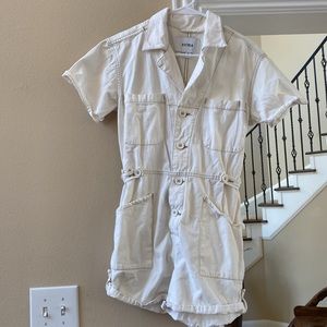 XS Ivory Denim Pistola Button Down Utility Romper